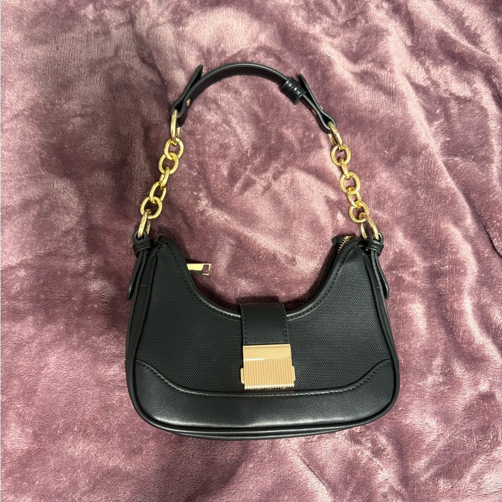 Rachel Zoe Black Mini Bag with Gold Chain